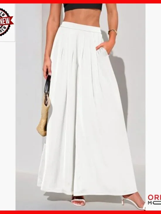 High Waisted Wide Leg Palazzo Pants Loose Fit Flowy Work Lounge - Picture 2 of 7